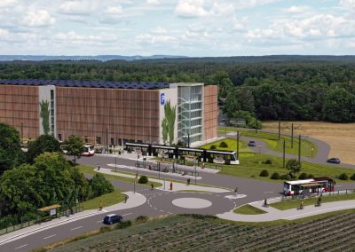 Das Park+Ride-Parkhaus in Reutles mit den Haltestellen für die Stadt-Umland-Bahn und Busse.