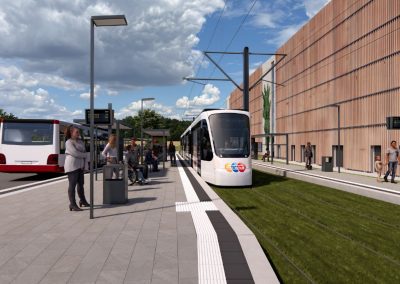 Haltestelle der Stadt-Umland-Bahn am Park+Ride-Parkhaus Reutles.