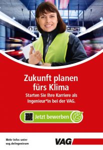 Grüne Jobs: Plakatmotiv für Ingenieure - Frau vor einem U-Bahnhof