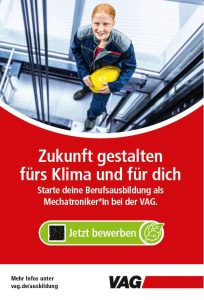Grüne Jobs: Plakatmotiv für Mechatroniker - Frau in einem Aufzug