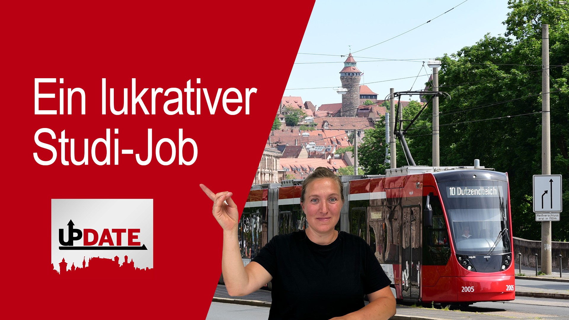 Yvonne vor einer Straßenbahn in Nürnberg